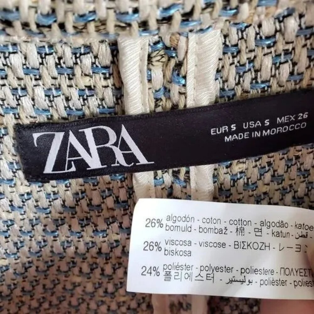 Zara Textured Double Breasted Peaked Lapel Tweed Blazer Jacket.  SZ XS - Picture 4 of 4